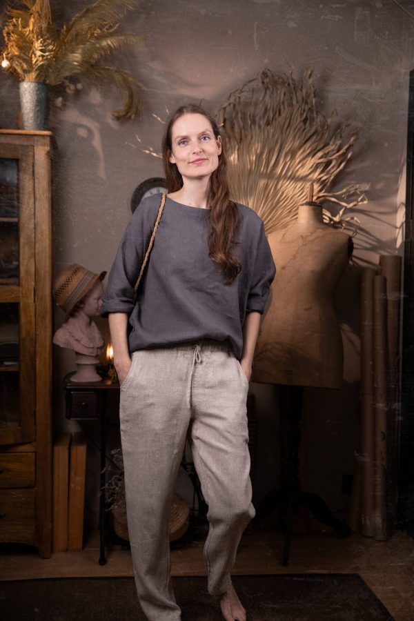 Tapered linen trousers simplicity | elastic waist trousers