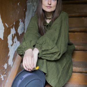 Oversized linen summer dress | long puff sleeve | bohemian dress