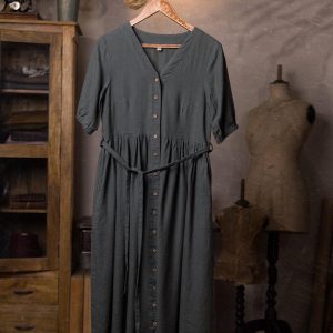 Buttoned summer dress in mystic forest | linen dress provence