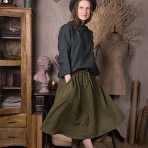 Elastic waist midi skirt tulip – romantic linen skirt with pockets | simple linen skirt | loose fit skirt | handmade linen skirt women