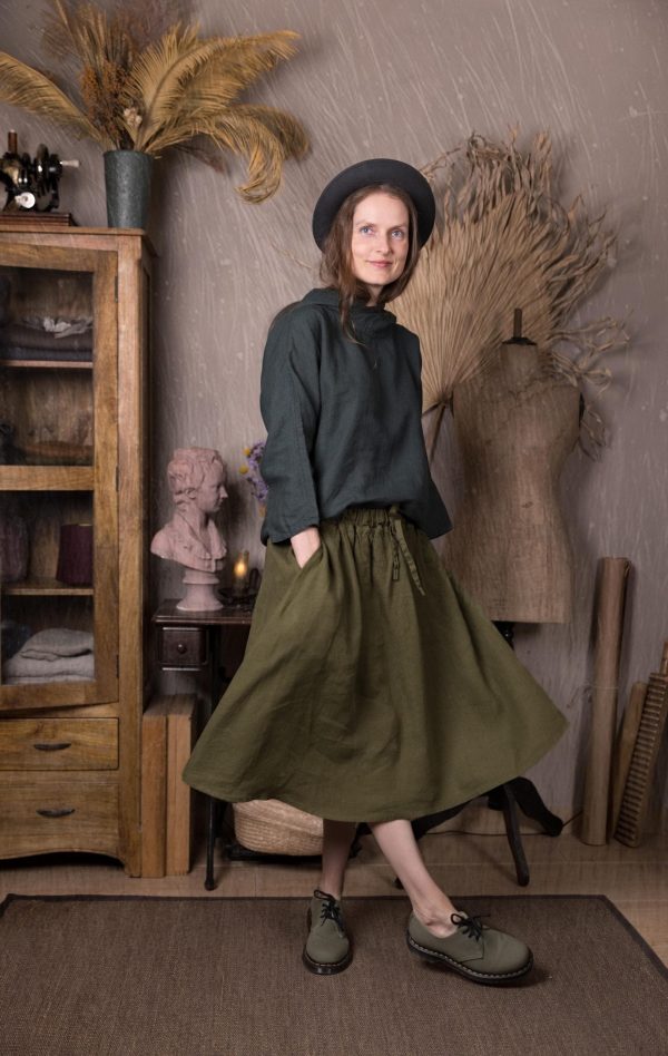 Elastic waist midi skirt tulip – romantic linen skirt with pockets | simple linen skirt | loose fit skirt | handmade linen skirt women