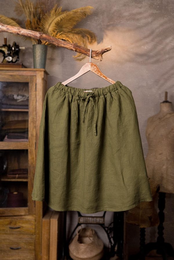 Elastic waist midi skirt tulip – romantic linen skirt with pockets | simple skirt | loose fit skirt | linen skirt women | ready to go size s