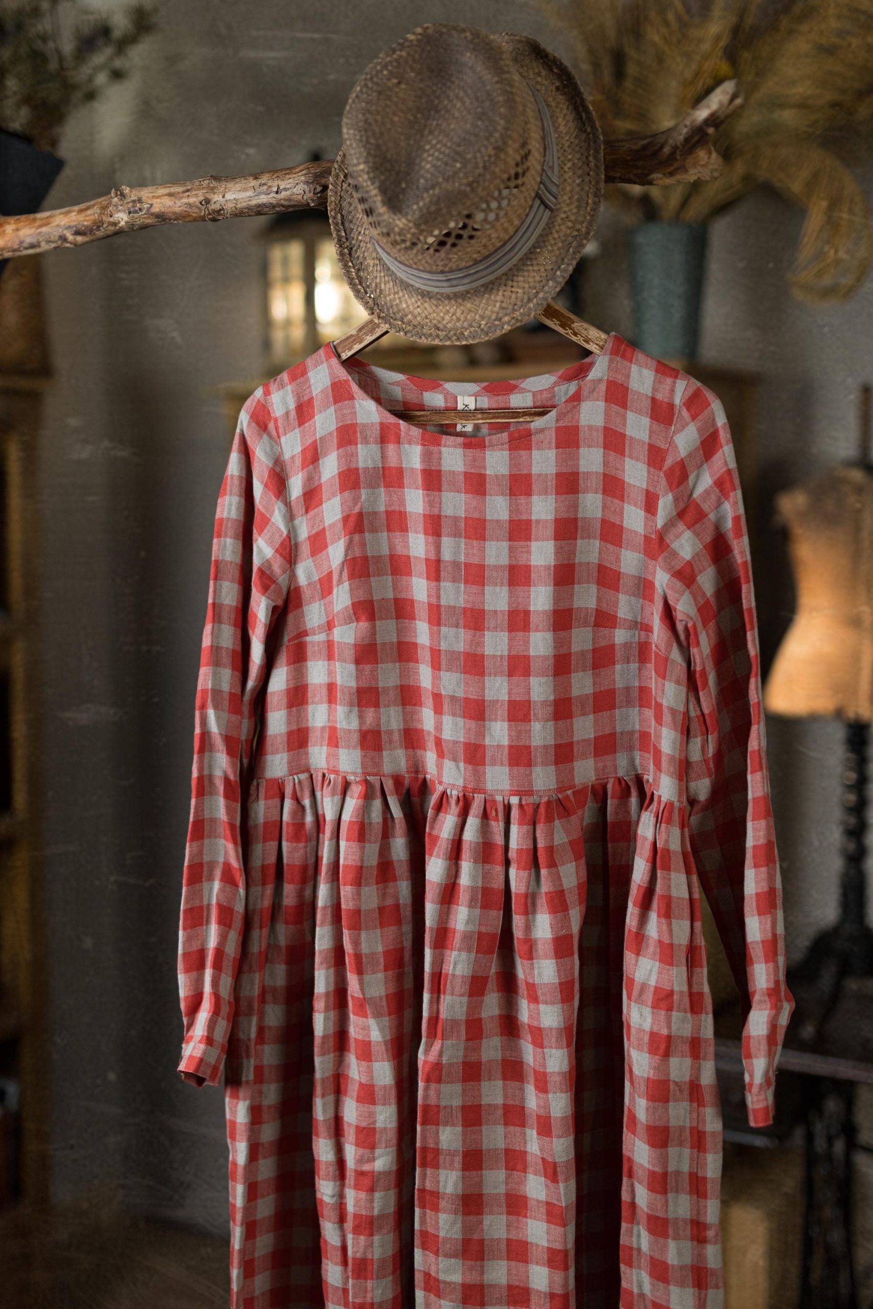 100% linen smock dress with long sleeves and a gathered skirt, available in custom length and 52 colors | the peony