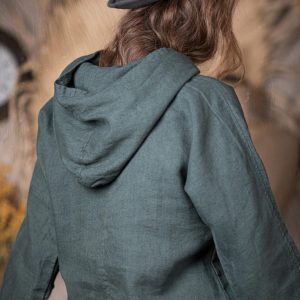 Linen hooded pullover forest