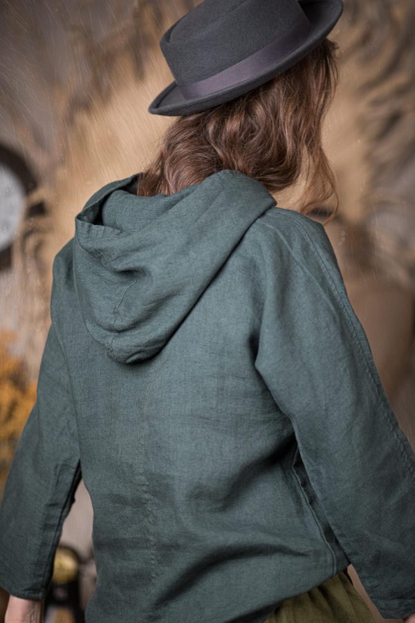 Linen hooded pullover forest