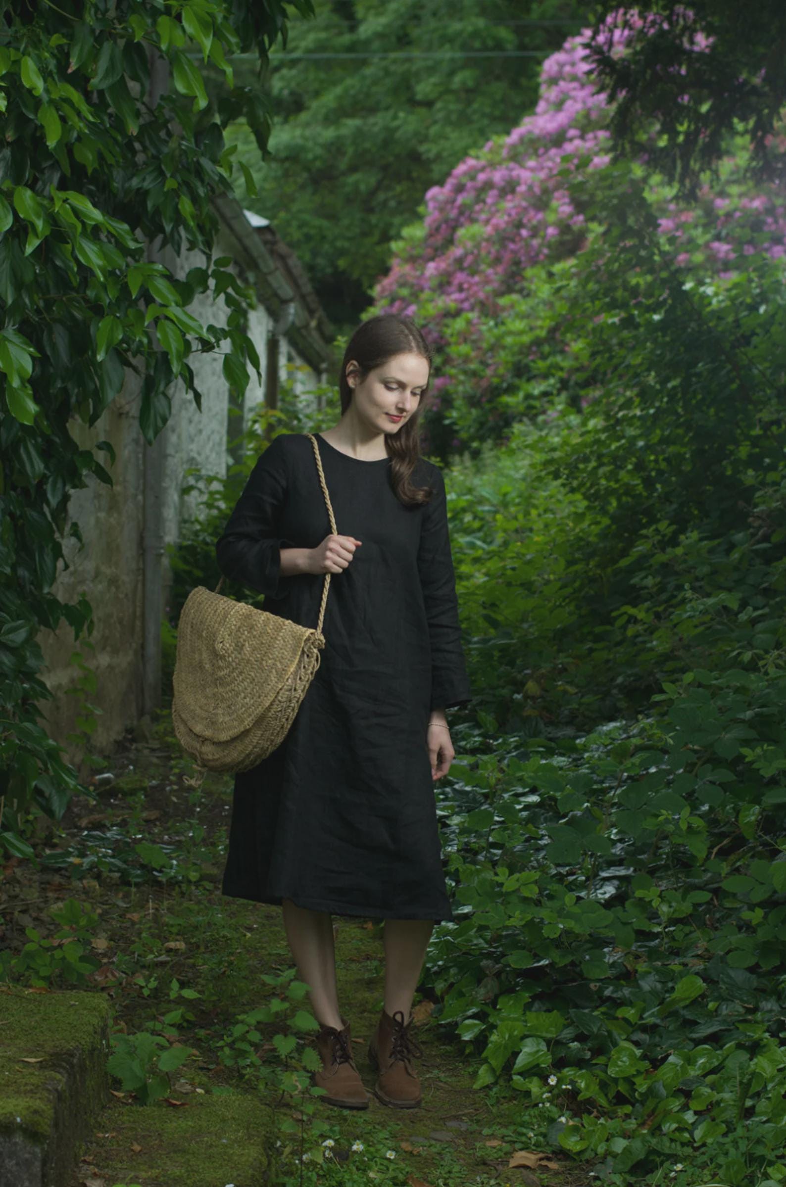 Linen summer dress trapeze | dress with long sleeves for women - Image 3