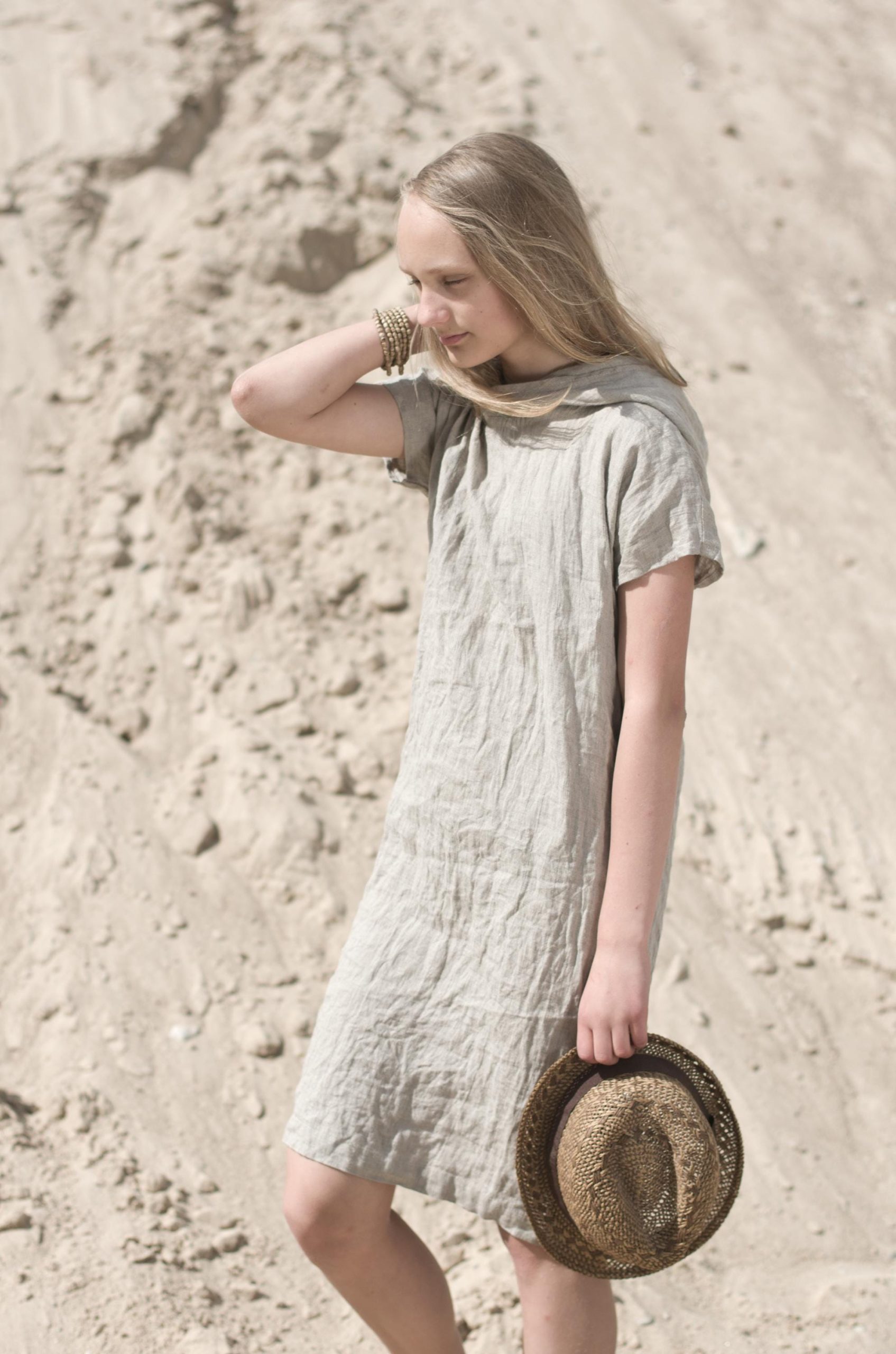 Short sleeve linen hoodie dress forest | linen summer dress - Image 5