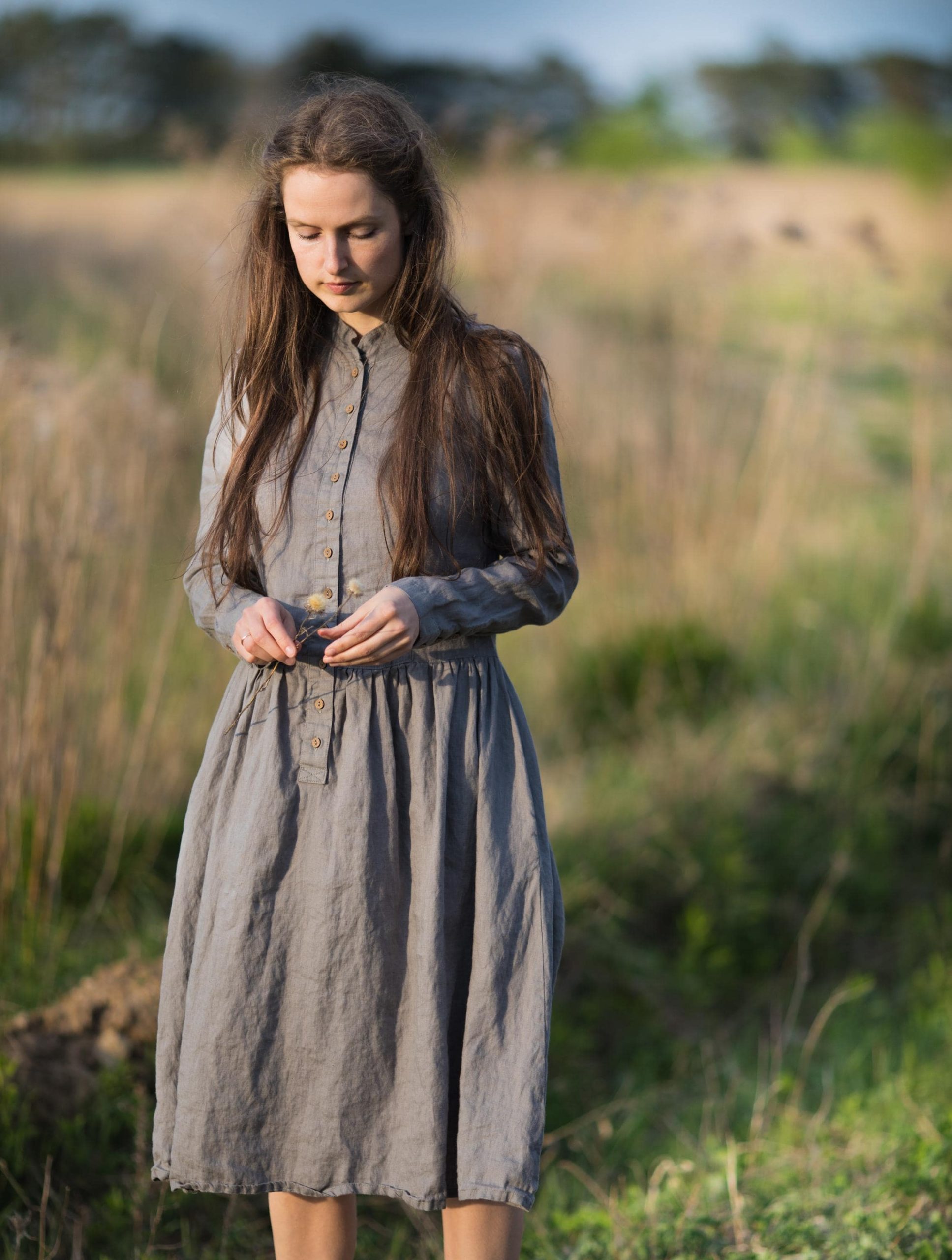 Long linen dress victoria | 19th century linen dress | antique dress | button front dress | boho dress | elvish dress | cottage witch dress - Image 11