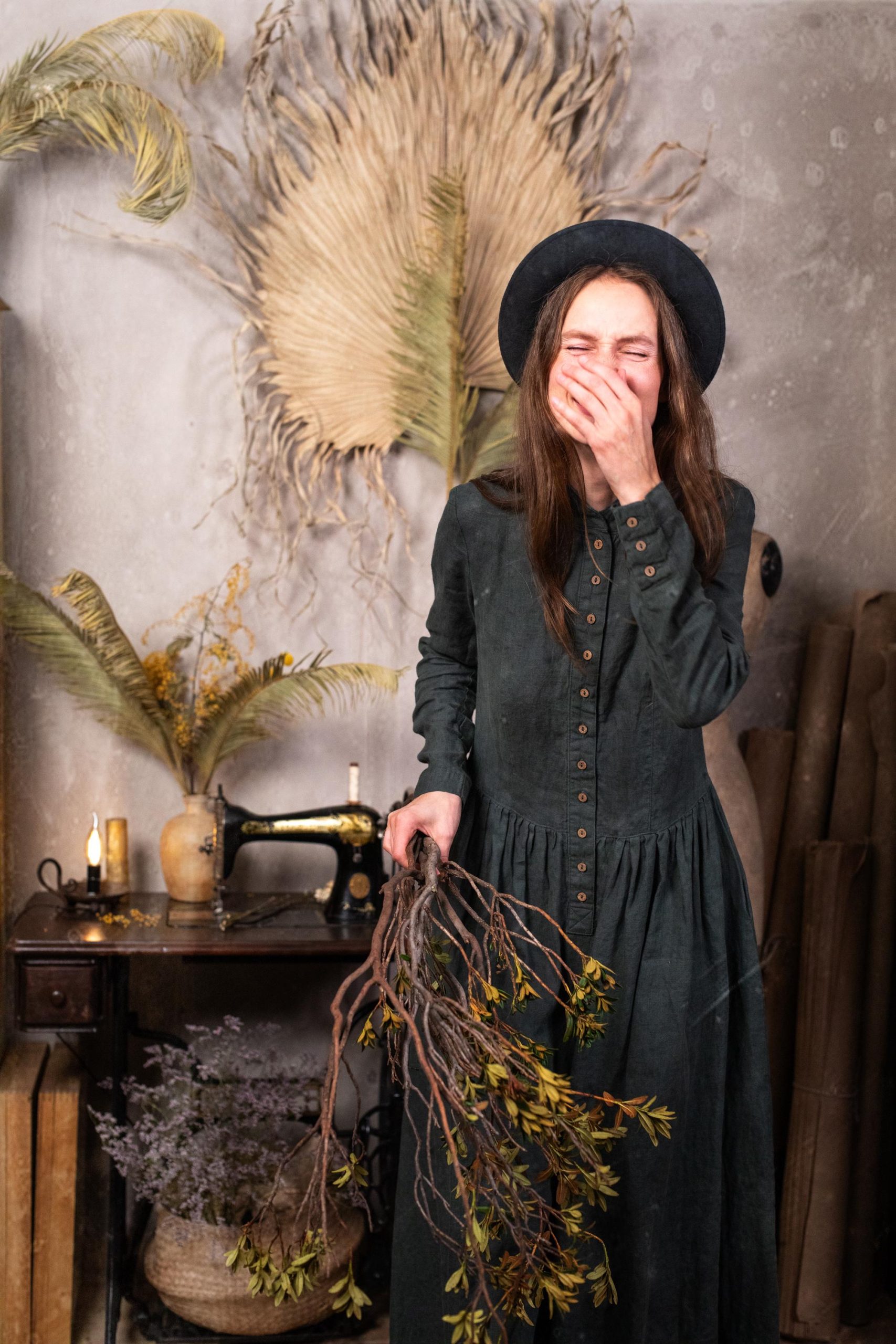 Long linen dress victoria | 19th century linen dress | antique dress | button front dress | boho dress | elvish dress | cottage witch dress - Image 12