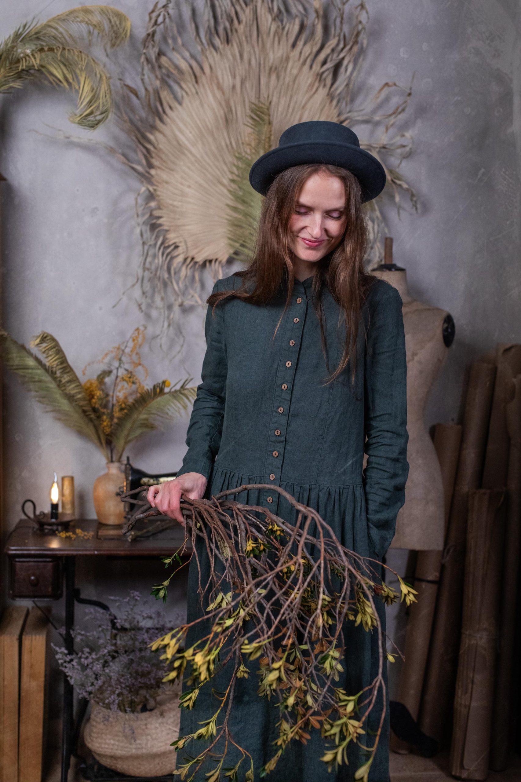 Long linen dress victoria | 19th century linen dress | antique dress | button front dress | boho dress | elvish dress | cottage witch dress - Image 13