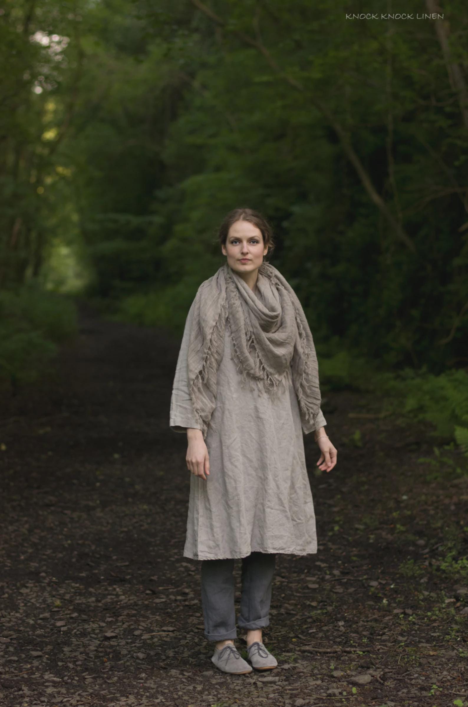 Linen summer dress trapeze | dress with long sleeves for women - Image 9