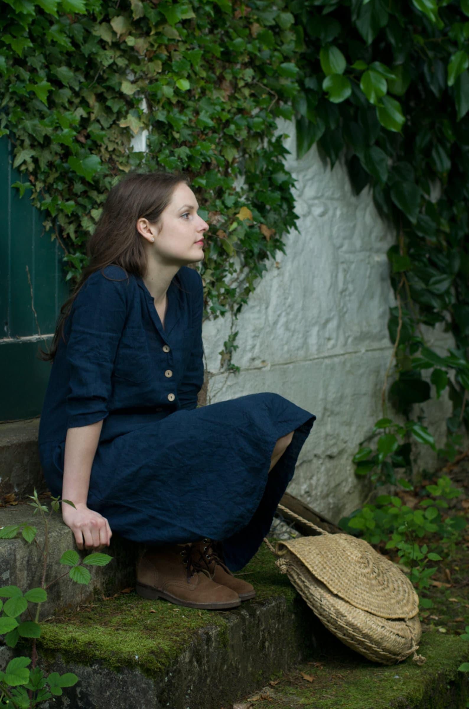 Retro buttoned v-neck dress the work - Image 6