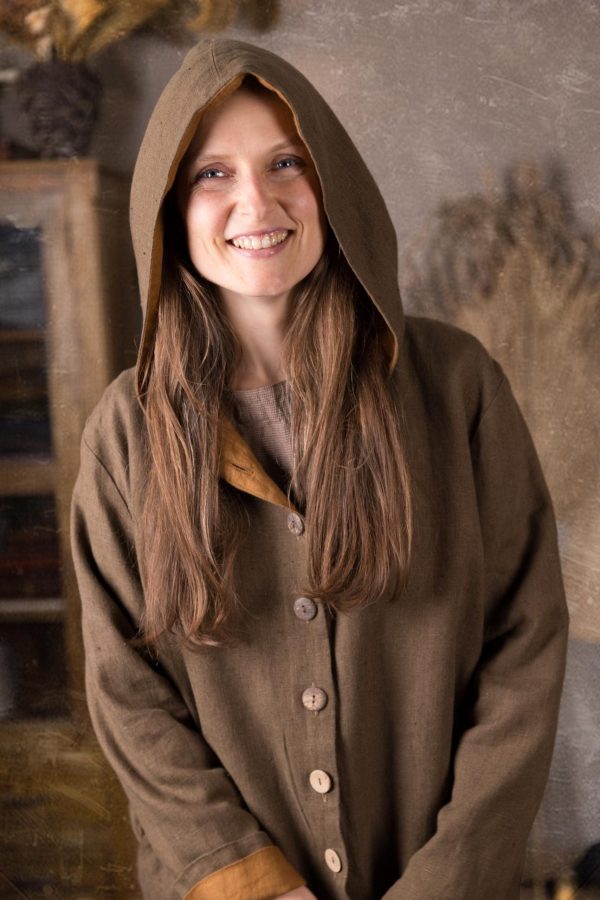 Large hood linen coat moon | pixie long coat with pointed hood