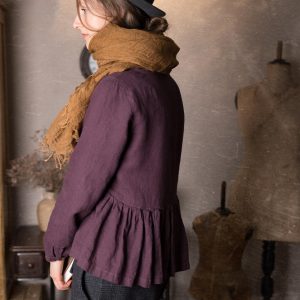 Long sleeve linen peplum blouse - peony