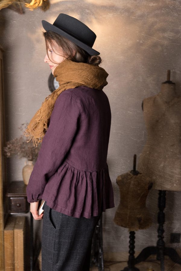 Long sleeve linen peplum blouse - peony