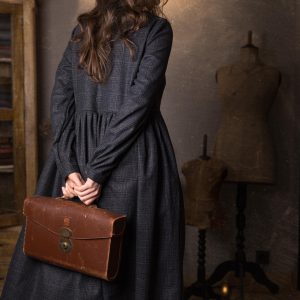 Wool flannel smock dress with a gathered skirt and long sleeves - the peony