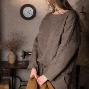 Long sleeve wool linen blend top - seashore. pullover top