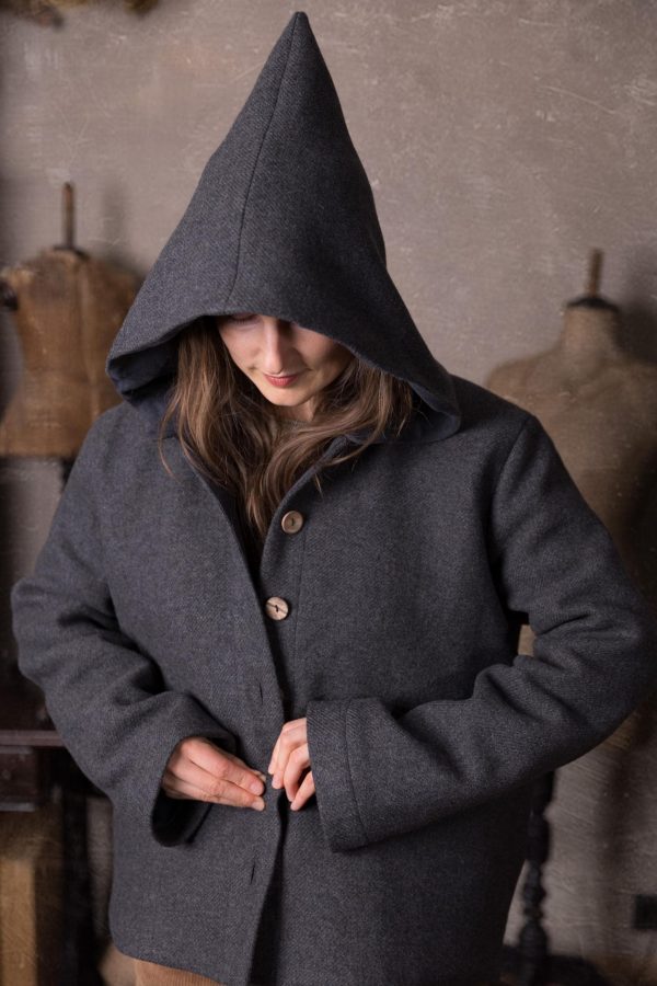 Large hood wool coat moon | pixie coat with pointed hood