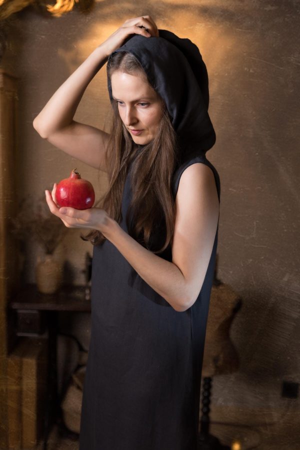 Sleeveless hooded linen dress persephone
