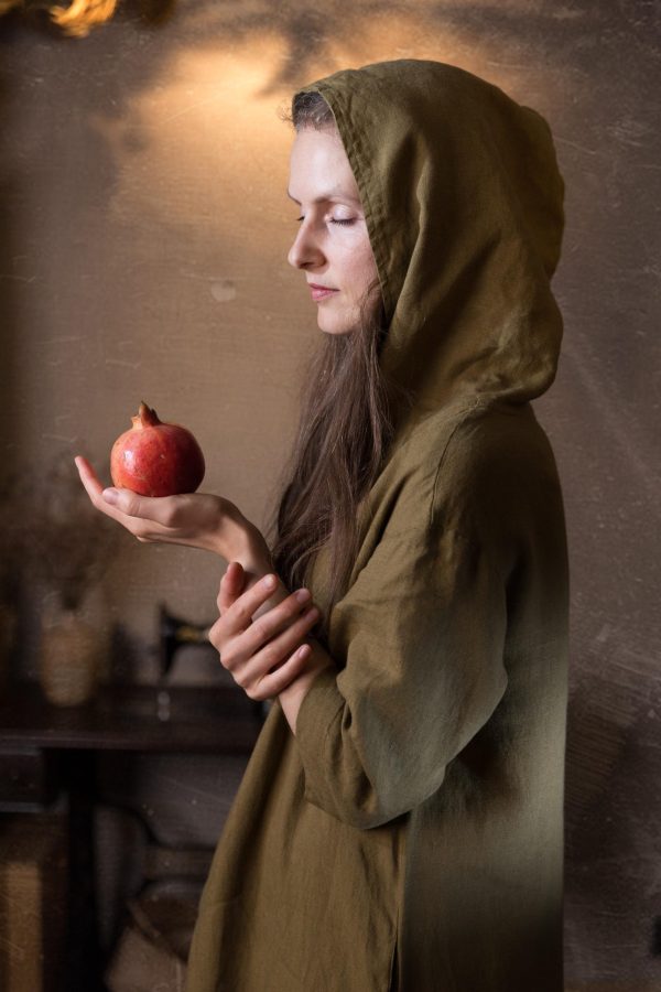 Long hooded linen dress persephone