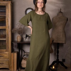 Linen maxi dress with half trumpet style sleeves - willow