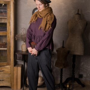 Woolen flannel tapered loose pants - illustrator. elastic waist baggy winter trousers