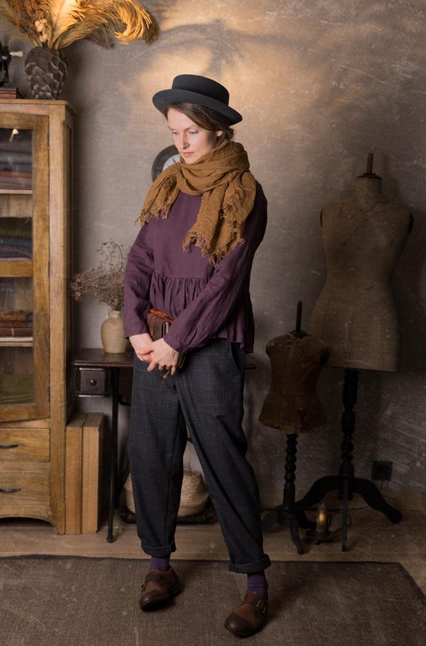 Woolen flannel tapered loose pants - illustrator. elastic waist baggy winter trousers