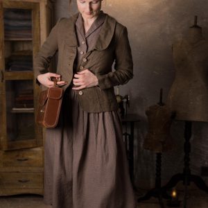 Slim fit retro linen jacket - painter. buttoned vintage-style blazer with raw elbow patches