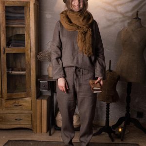 Wool linen blend tapered loose pants - illustrator. elastic waist baggy winter trousers