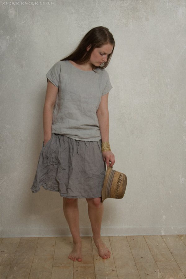 Elastic waist midi skirt tulip – romantic linen skirt with pockets | simple linen skirt | loose fit skirt | handmade linen skirt women