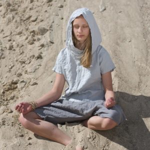 Linen hooded top forest | loose linen jumper