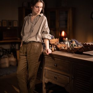linen pants PERFUMER, linen trousers, tapered vintage trousers
