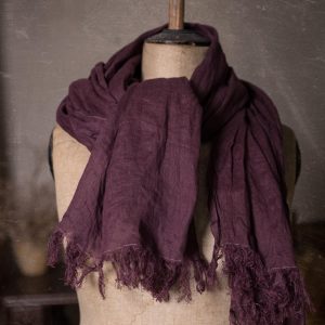 linen scarf in Plum, soft fringe, linen shawl