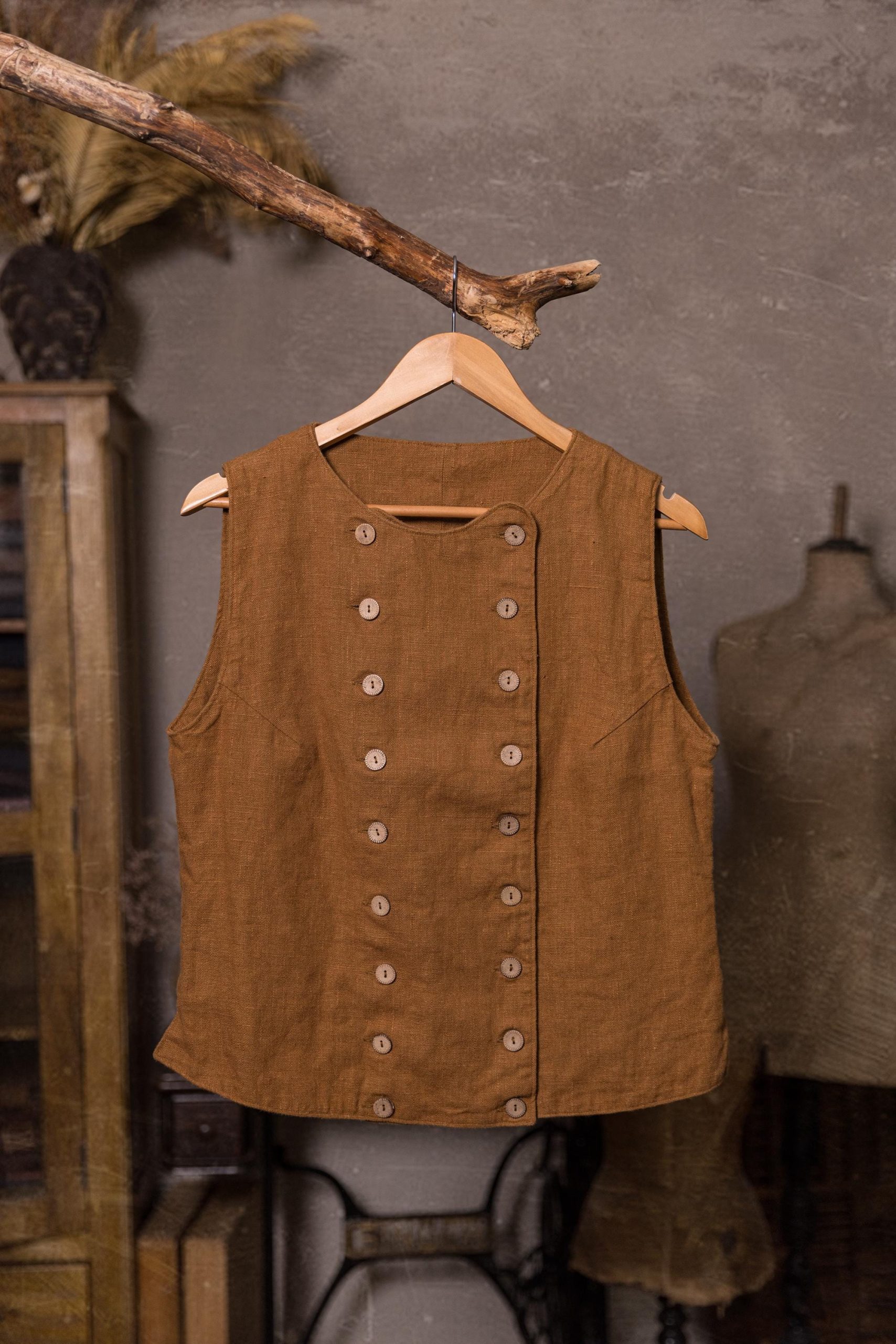 double-breasted linen vest SPARROW, pirate vest - Image 15