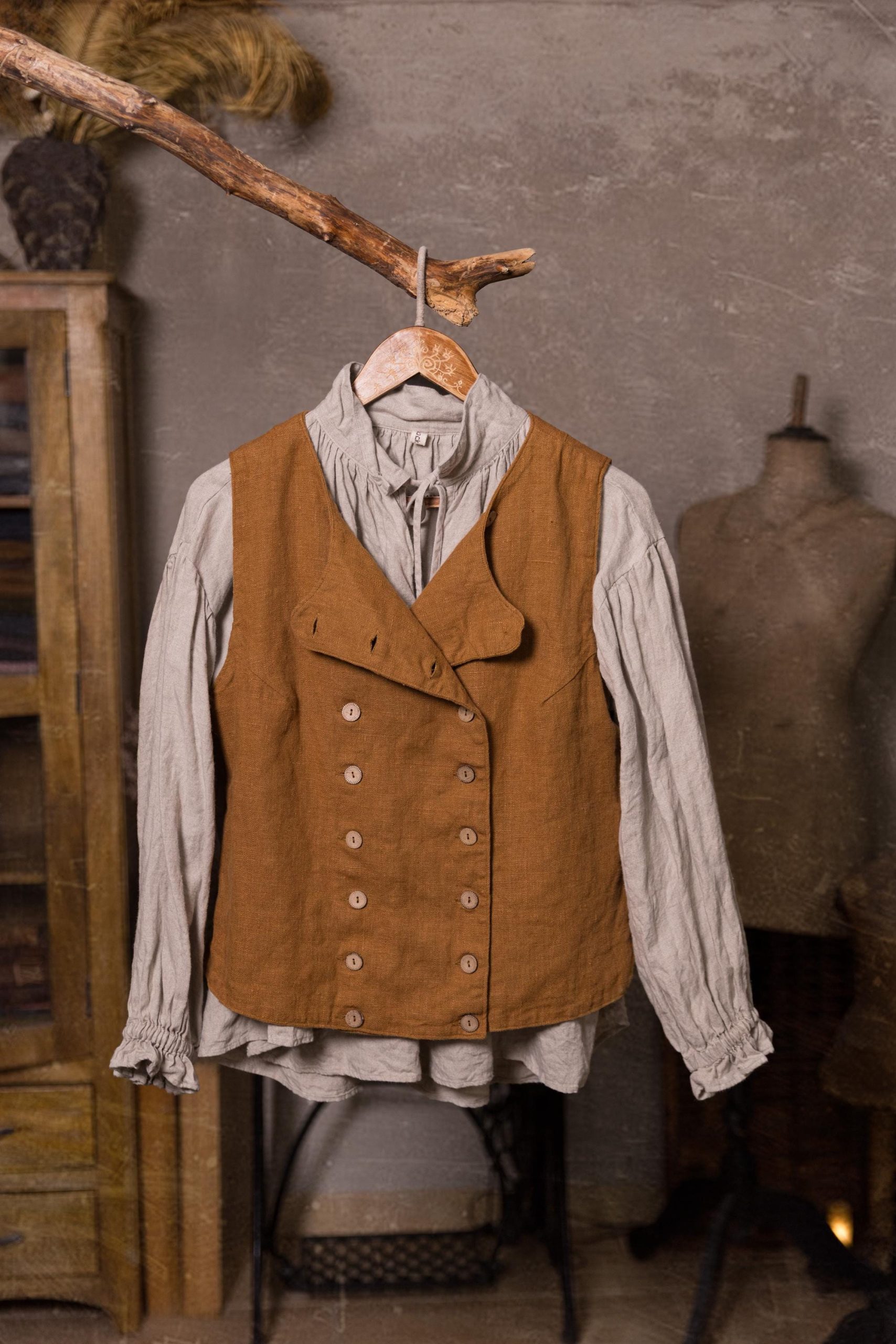 double-breasted linen vest SPARROW, pirate vest