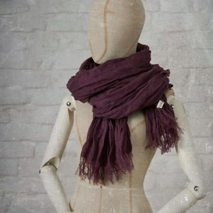 extra long linen scarf in Plum, soft fringe