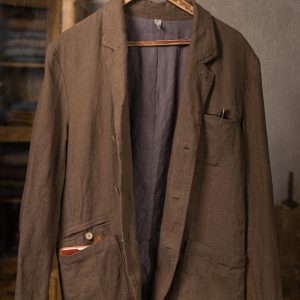 Men's Linen Blazer Jacket STUDIO, Mushroom Brown Chore Coat