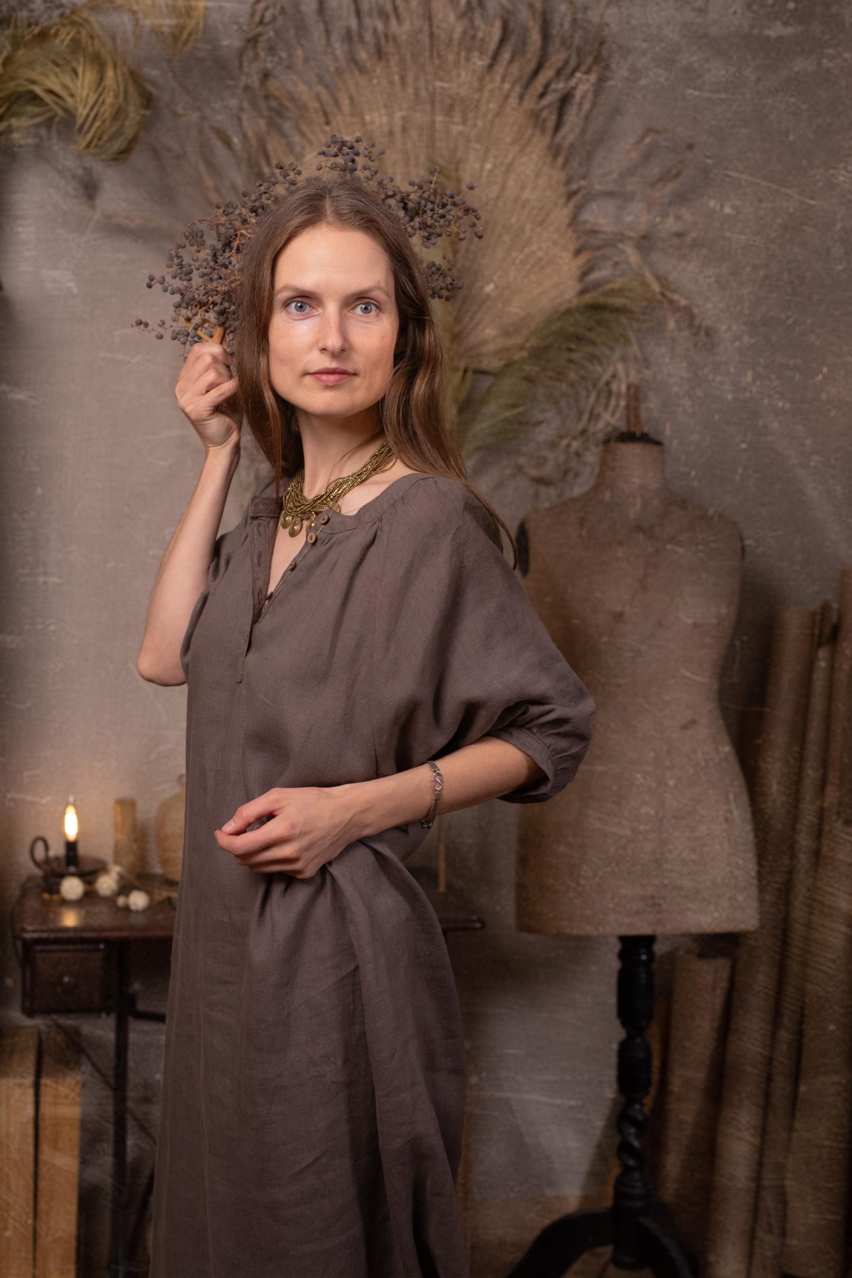 peasant linen dress NOMAD, puffy sleeve, cottagecore dress - Image 5