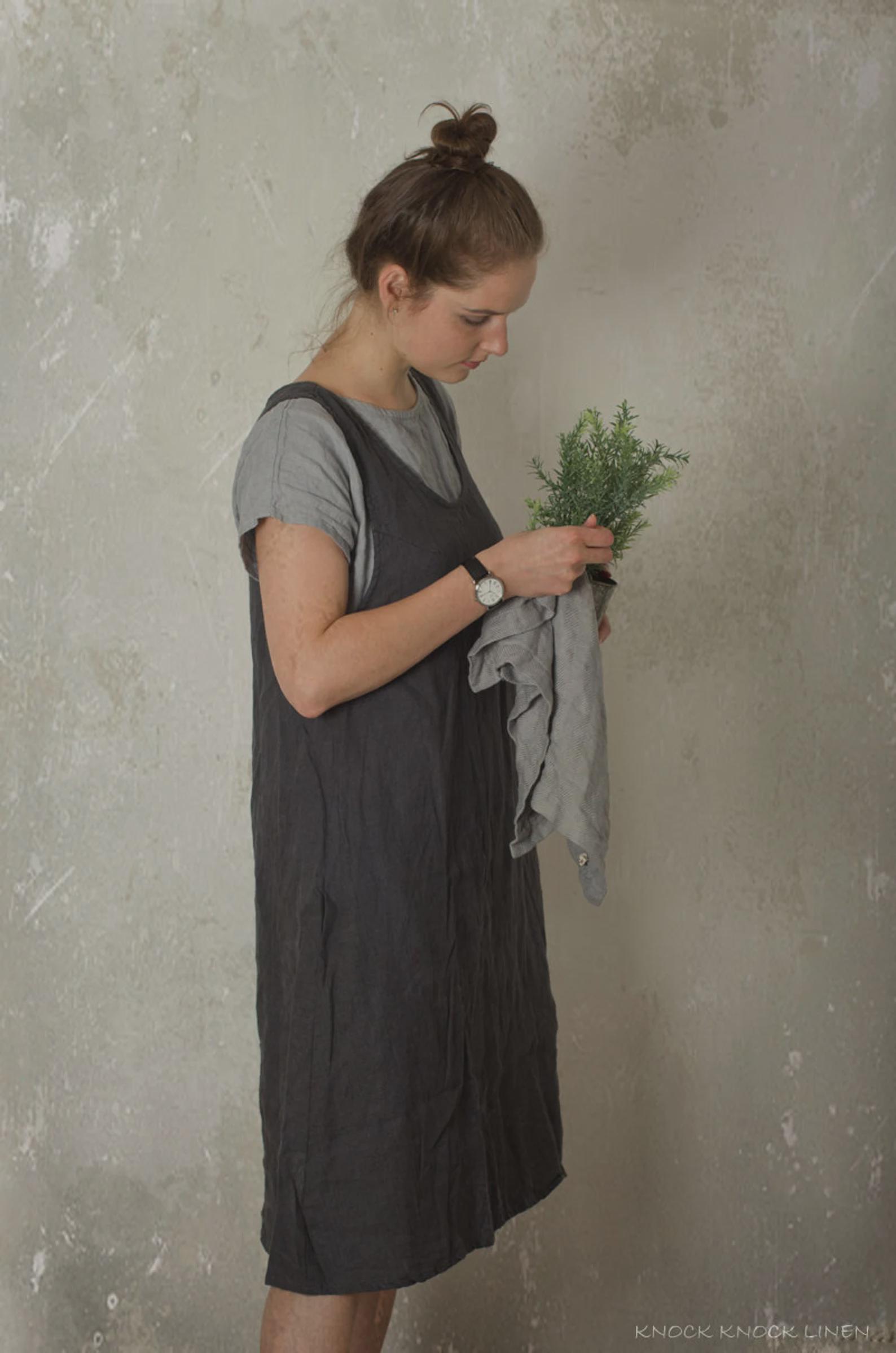 linen pinafore dress GARDEN, linen apron dress - Image 4