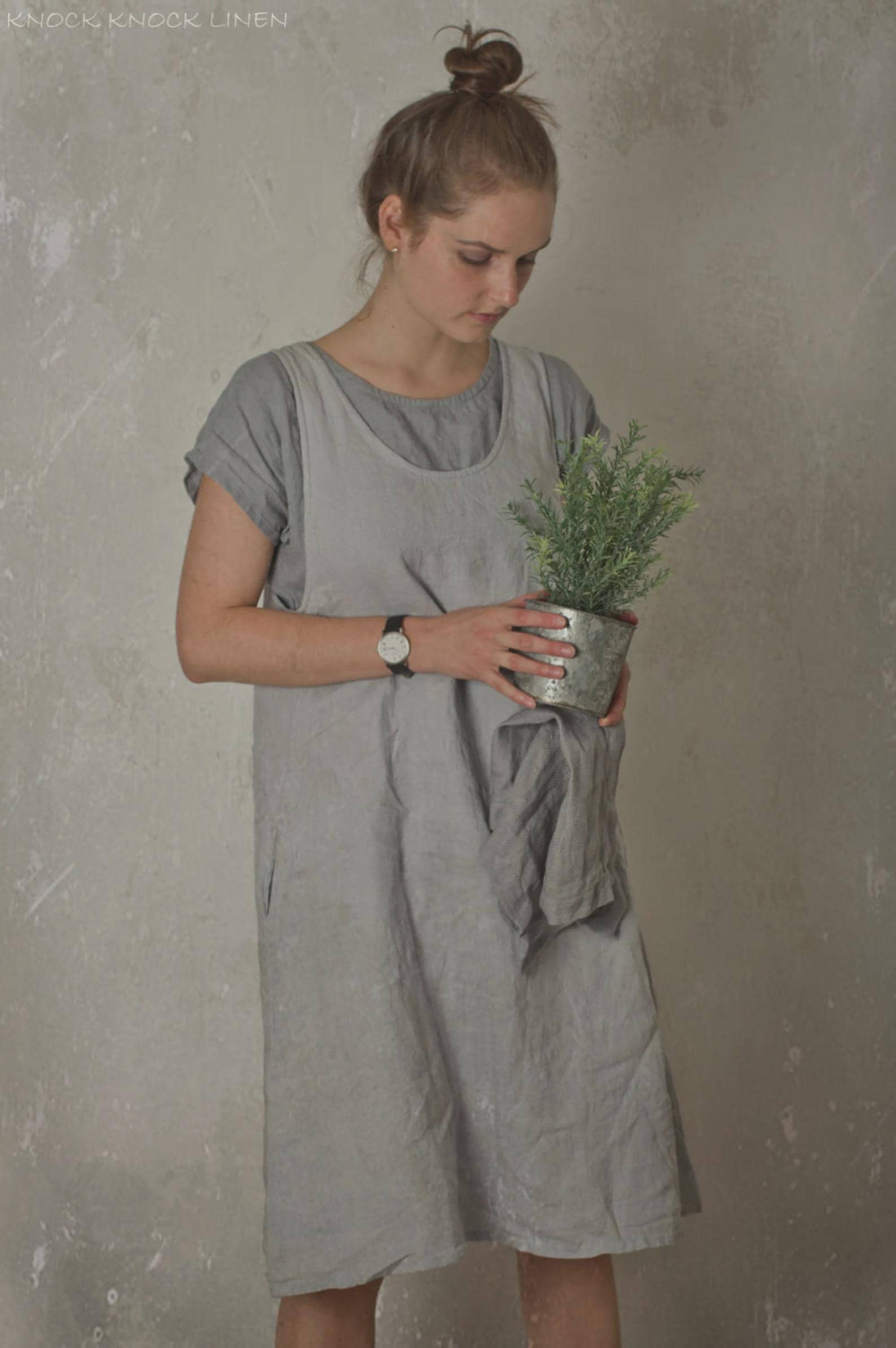 linen pinafore dress GARDEN, linen apron dress - Image 4