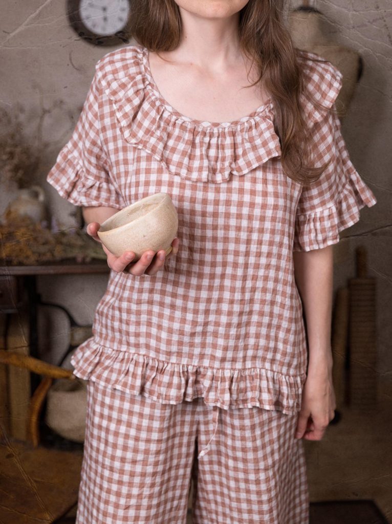 linen RUFFLE BLOUSE, ruffled linen top, loose fit linen blouse